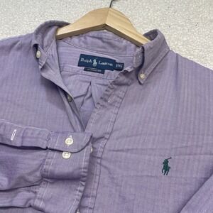 Ralph Lauren Button Down Men 16 Purple Herringbone Classic Fit Long Sleeve Shirt